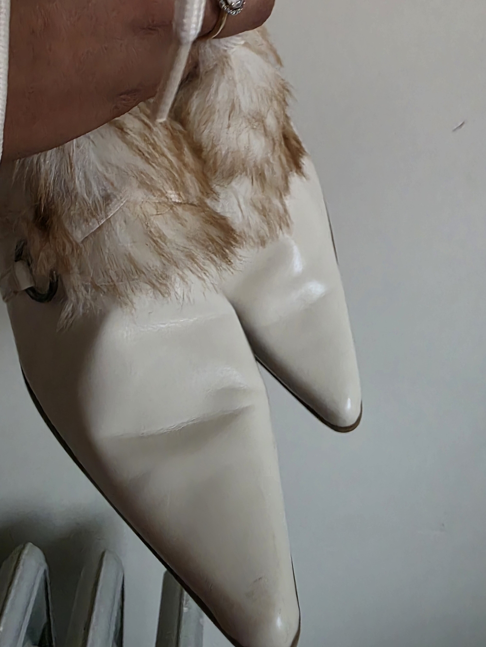 Delicious White Fur Trim Stiletto Boots - Picture 5 of 9
